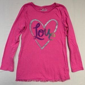 🆕 Lover Heart Shirt Girl’s 7 Pink Glitter Tulle Hem Top Long Sleeve School Fall